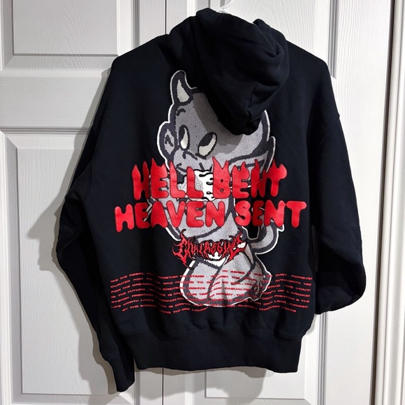 Size Small NEW CIVIL REGIME Hell Bent Heaven Sent Snap Hoodie Black Devil Angel - Picture 2 of 6